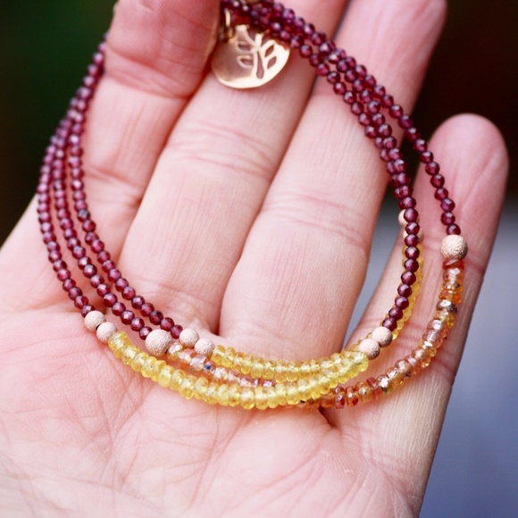 Natural Yellow Sapphire & Rhodolite Garnet Wrap Bracelet: 14k Rose Gold Filled - Picture 8 of 10
